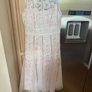White House Black Market Lace and Satin Blush Dress